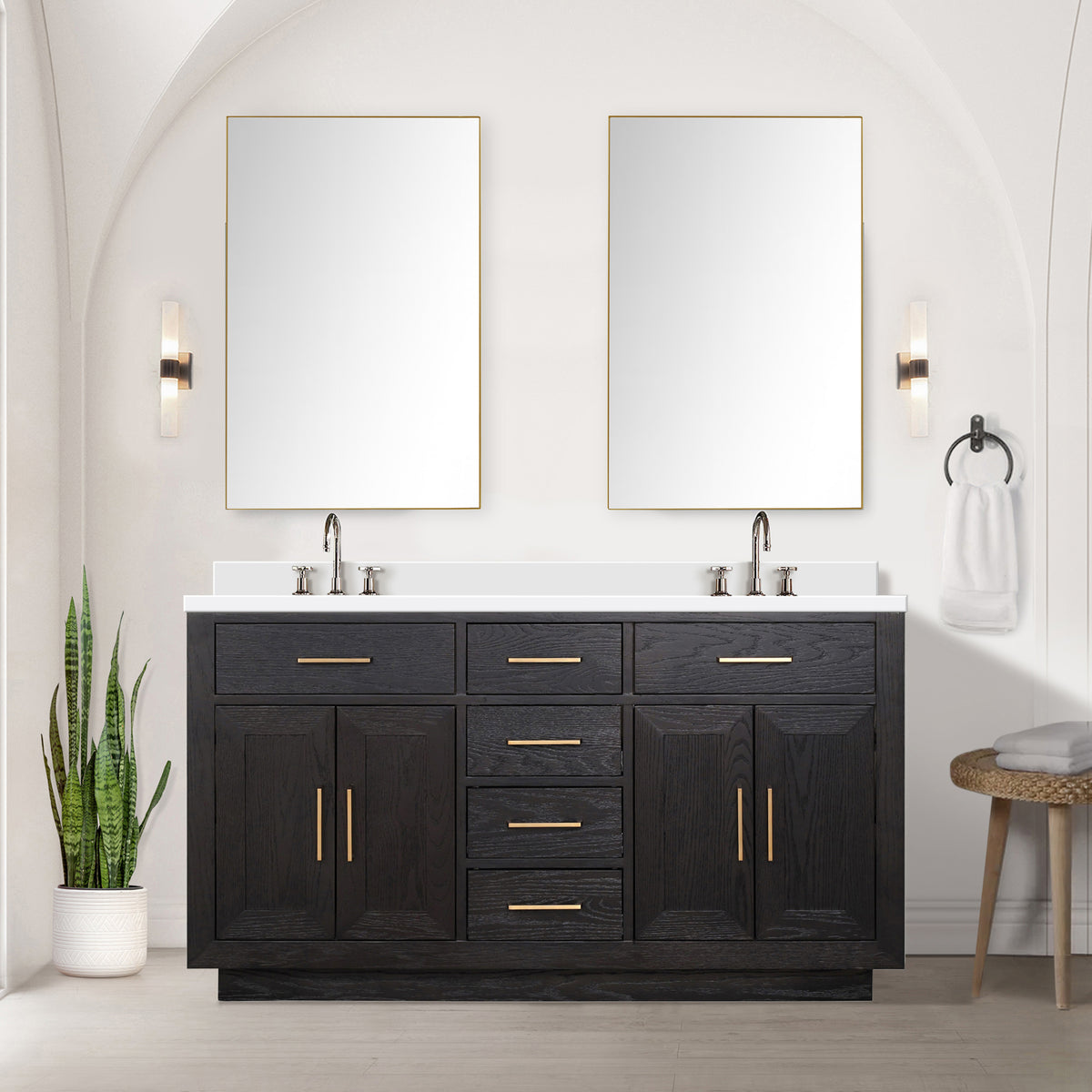 Lexora Abbey 60 in. Black Oak Double Sink Bath Vanity