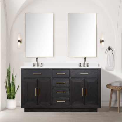 Lexora Abbey 60 in. Black Oak Double Sink Bath Vanity