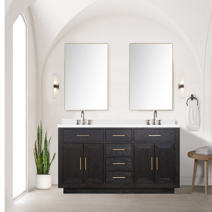 Lexora Abbey 60 in. Black Oak Double Sink Bath Vanity
