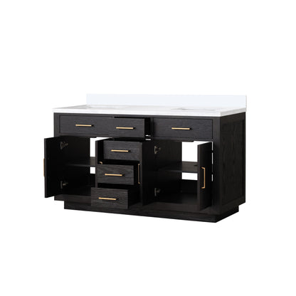 Lexora Abbey 60 in. Black Oak Double Sink Bath Vanity