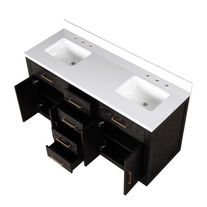 Lexora Abbey 60 in. Black Oak Double Sink Bath Vanity