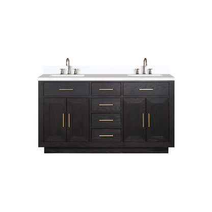 Lexora Abbey 60 in. Black Oak Double Sink Bath Vanity