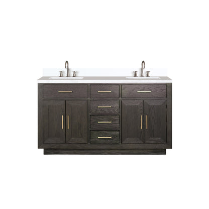 Lexora Abbey 60 in. Brown Oak Double Sink Bath Vanity