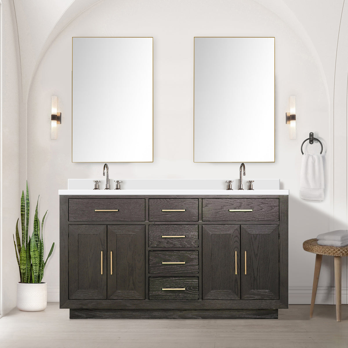 Lexora Abbey 60 in. Brown Oak Double Sink Bath Vanity