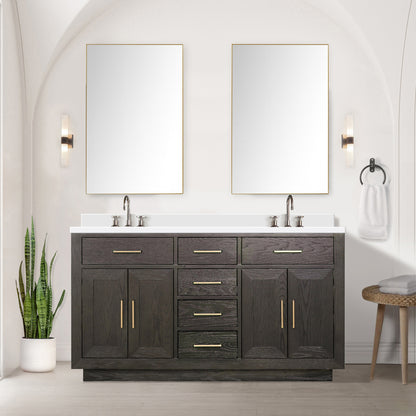 Lexora Abbey 60 in. Brown Oak Double Sink Bath Vanity