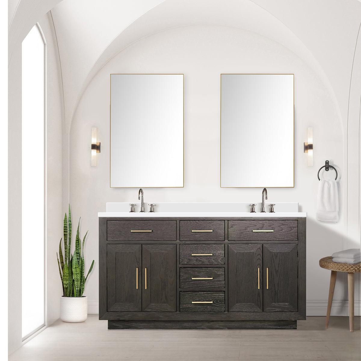 Lexora Abbey 60 in. Brown Oak Double Sink Bath Vanity
