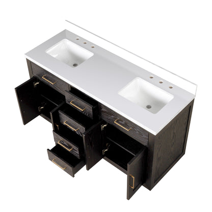 Lexora Abbey 60 in. Brown Oak Double Sink Bath Vanity