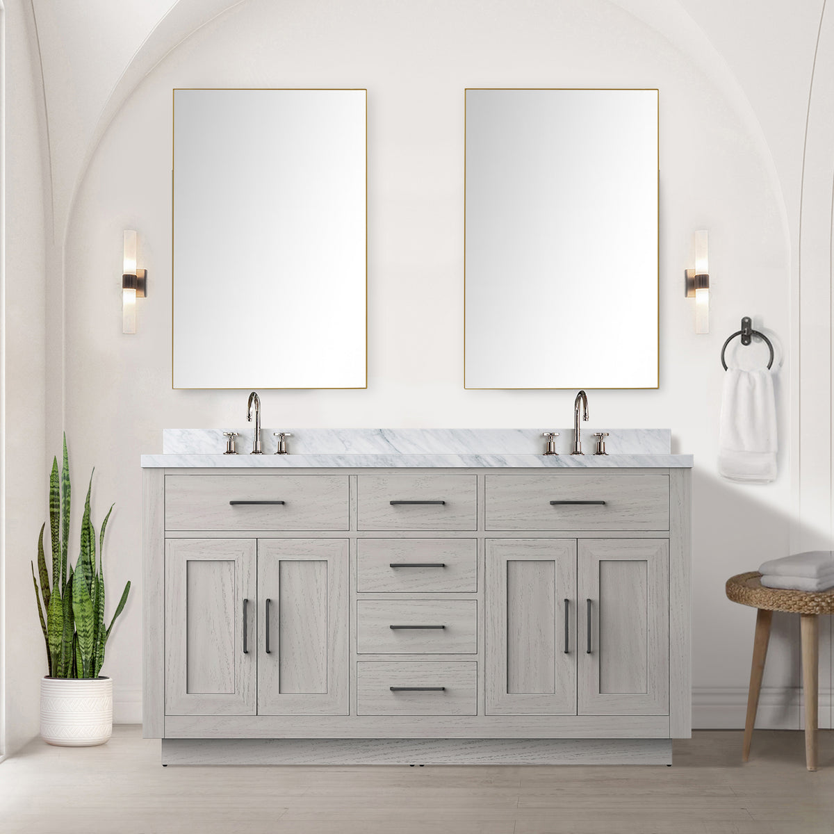 Lexora Abbey 60 in. White Oak Double Sink Bath Vanity