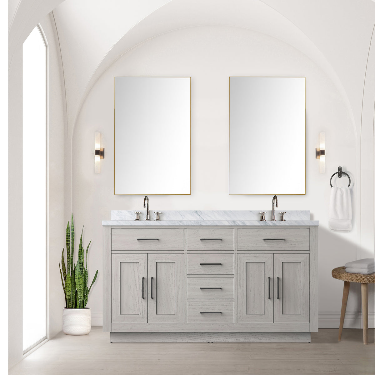 Lexora Abbey 60 in. White Oak Double Sink Bath Vanity