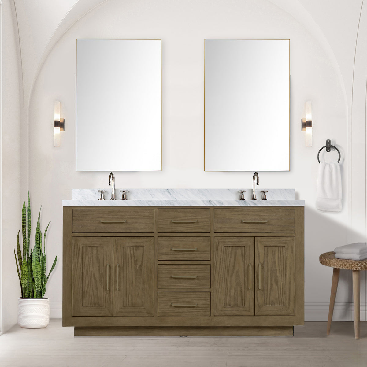 Lexora Abbey 60 in. Grey Oak Double Sink Bath Vanity