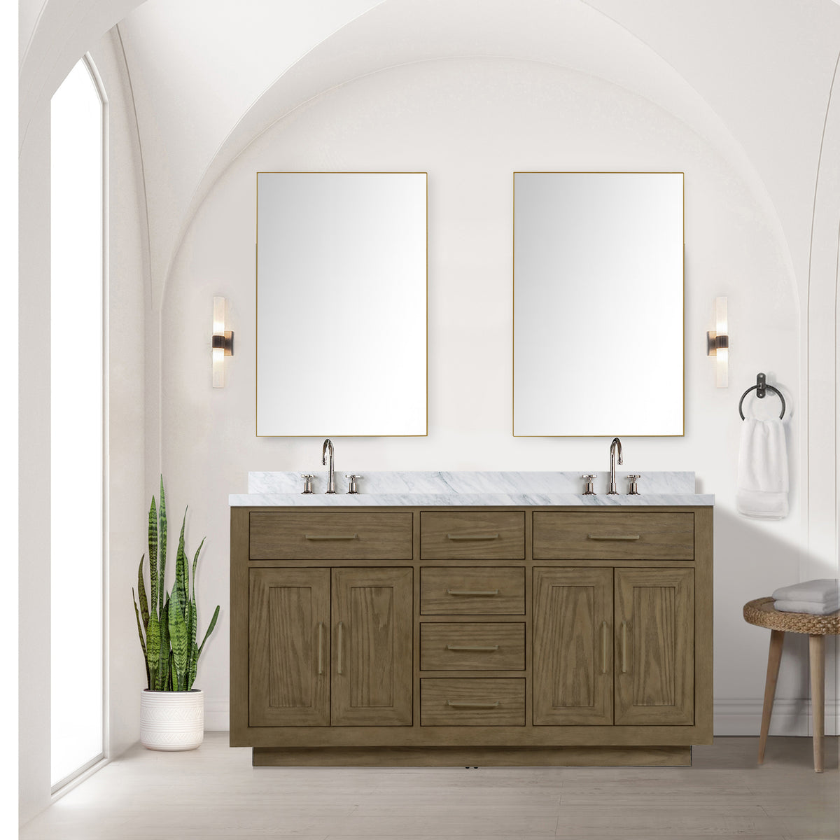 Lexora Abbey 60 in. Grey Oak Double Sink Bath Vanity