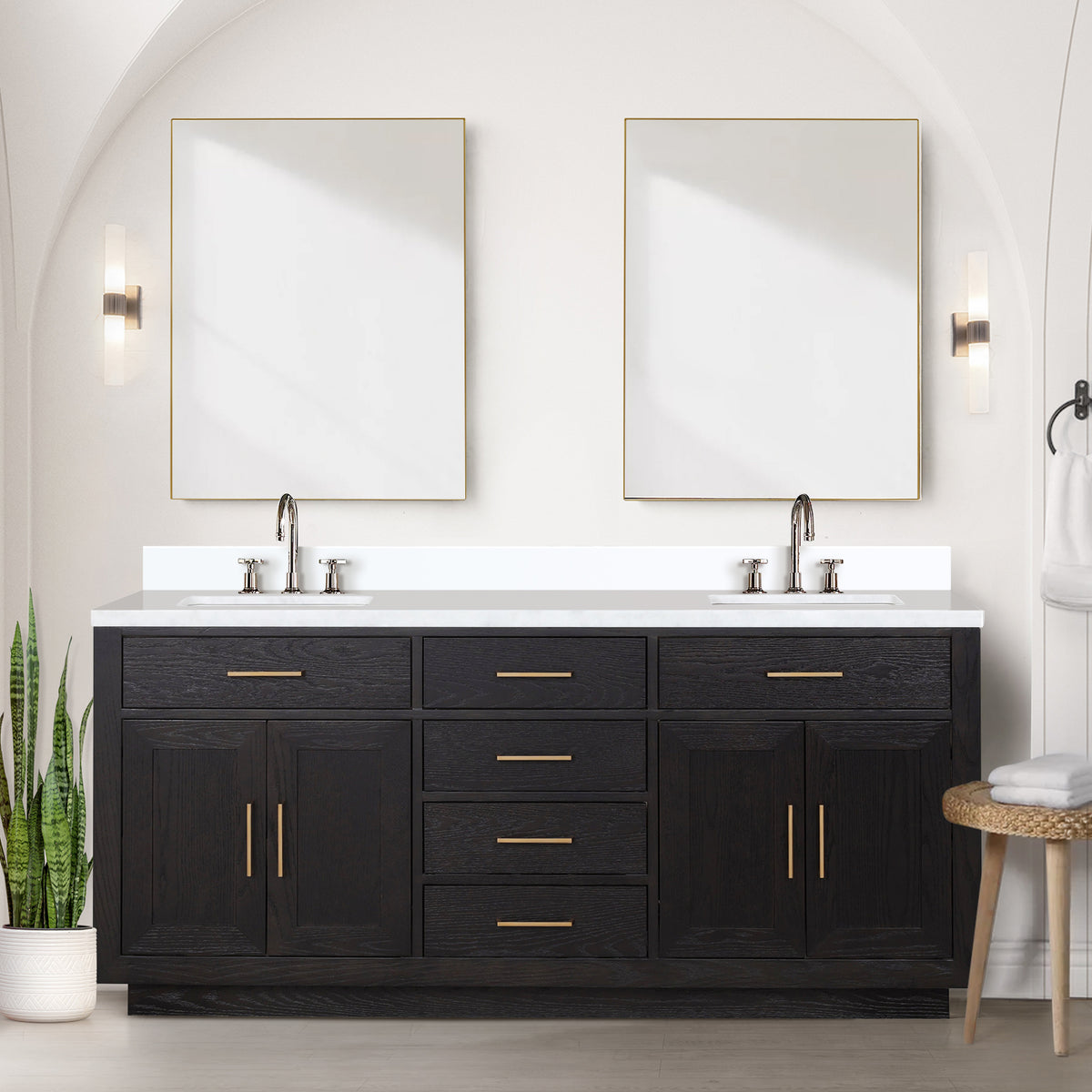 Lexora Abbey 72 in. Black Oak Double Sink Bath Vanity