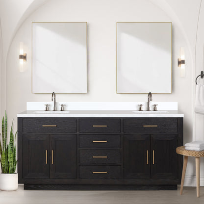 Lexora Abbey 72 in. Black Oak Double Sink Bath Vanity
