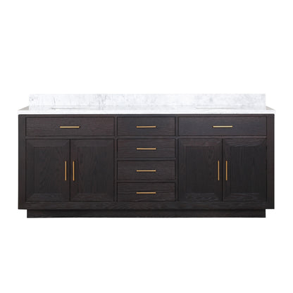 Lexora Abbey 80 in. Black Oak Double Sink Bath Vanity