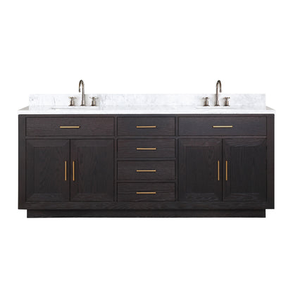 Lexora Abbey 80 in. Black Oak Double Sink Bath Vanity