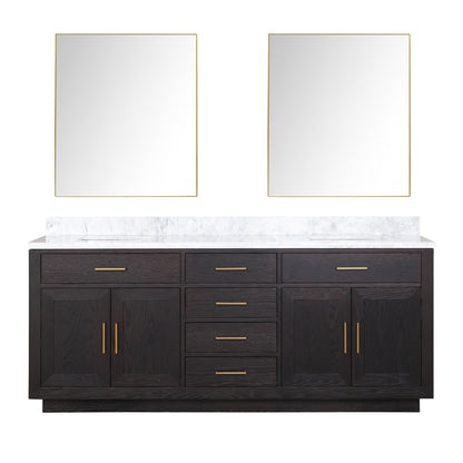 Lexora Abbey 80 in. Black Oak Double Sink Bath Vanity