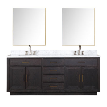Lexora Abbey 80 in. Black Oak Double Sink Bath Vanity