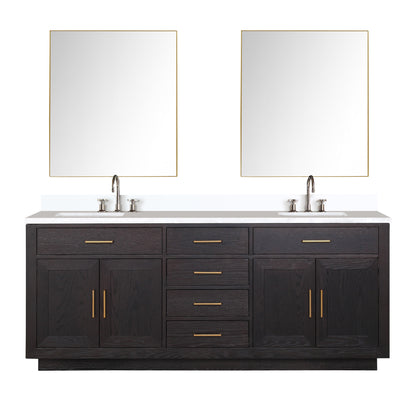 Lexora Abbey 80 in. Black Oak Double Sink Bath Vanity