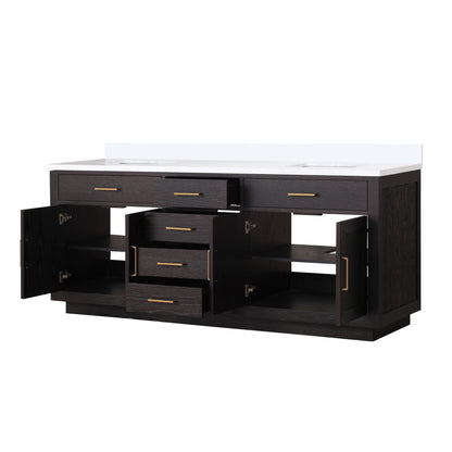 Lexora Abbey 80 in. Black Oak Double Sink Bath Vanity