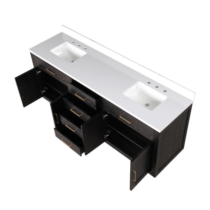 Lexora Abbey 80 in. Black Oak Double Sink Bath Vanity