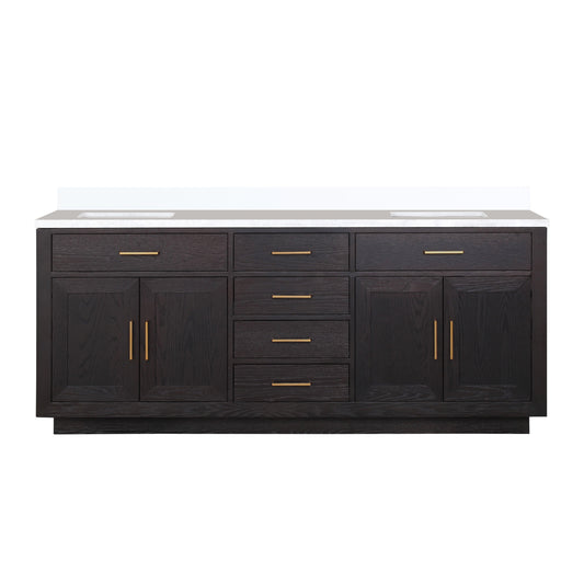 Lexora Abbey 80 in. Black Oak Double Sink Bath Vanity
