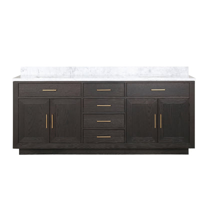 Lexora Abbey 80 in. Brown Oak Double Sink Bath Vanity