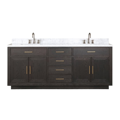 Lexora Abbey 80 in. Brown Oak Double Sink Bath Vanity