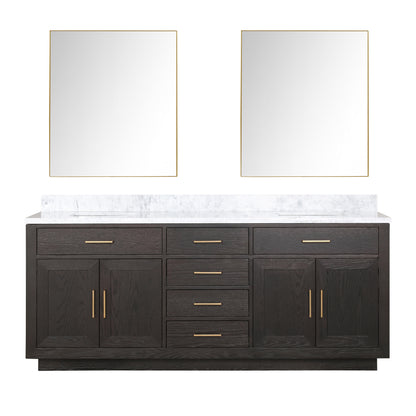 Lexora Abbey 80 in. Brown Oak Double Sink Bath Vanity