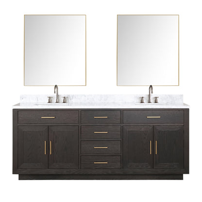 Lexora Abbey 80 in. Brown Oak Double Sink Bath Vanity