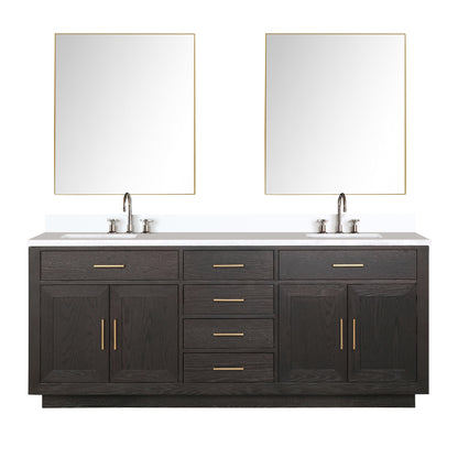 Lexora Abbey 80 in. Brown Oak Double Sink Bath Vanity