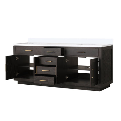 Lexora Abbey 80 in. Brown Oak Double Sink Bath Vanity