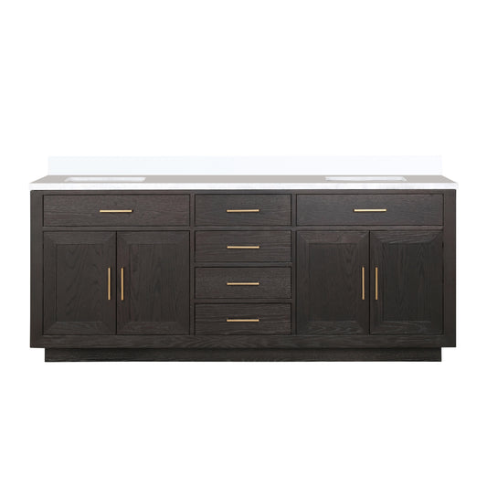 Lexora Abbey 80 in. Brown Oak Double Sink Bath Vanity