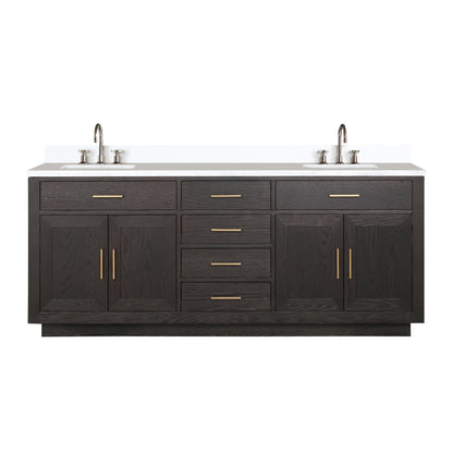 Lexora Abbey 80 in. Brown Oak Double Sink Bath Vanity