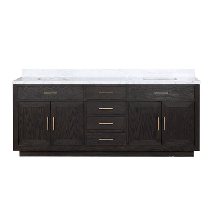 Lexora Abbey 84 in. Black Oak Double Sink Bath Vanity