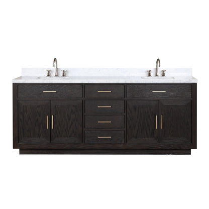 Lexora Abbey 84 in. Black Oak Double Sink Bath Vanity