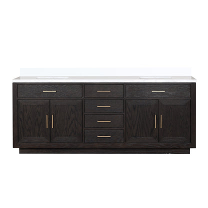 Lexora Abbey 84 in. Black Oak Double Sink Bath Vanity