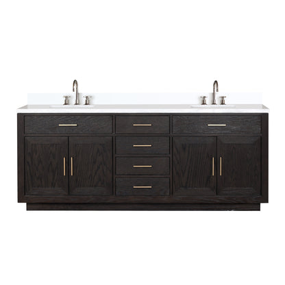 Lexora Abbey 84 in. Black Oak Double Sink Bath Vanity