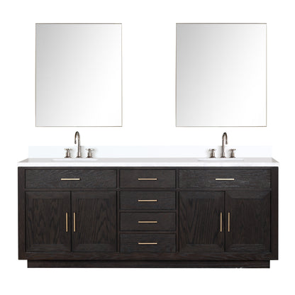 Lexora Abbey 84 in. Black Oak Double Sink Bath Vanity
