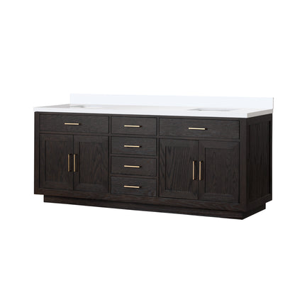 Lexora Abbey 84 in. Black Oak Double Sink Bath Vanity