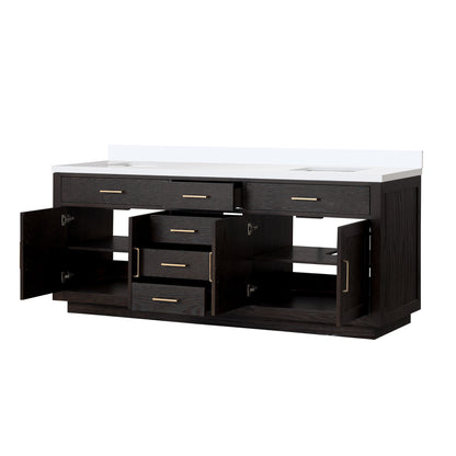 Lexora Abbey 84 in. Black Oak Double Sink Bath Vanity