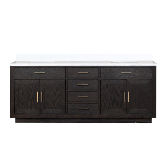 Lexora Abbey 84 in. Black Oak Double Sink Bath Vanity