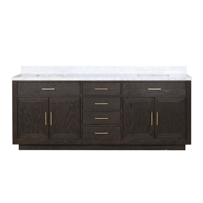 Lexora Abbey 84 in. Brown Oak Double Sink Bath Vanity