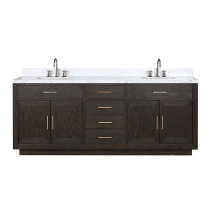 Lexora Abbey 84 in. Brown Oak Double Sink Bath Vanity