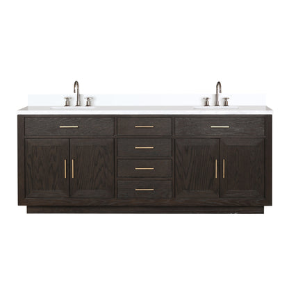 Lexora Abbey 84 in. Brown Oak Double Sink Bath Vanity