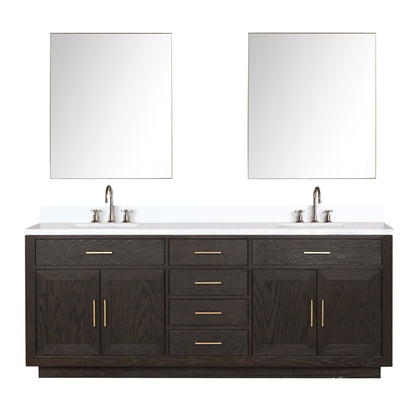 Lexora Abbey 84 in. Brown Oak Double Sink Bath Vanity