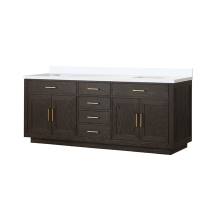 Lexora Abbey 84 in. Brown Oak Double Sink Bath Vanity