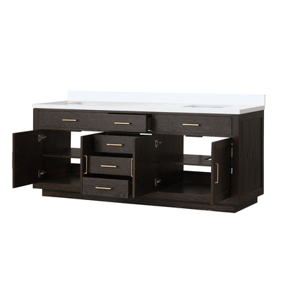 Lexora Abbey 84 in. Brown Oak Double Sink Bath Vanity