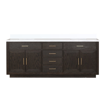 Lexora Abbey 84 in. Brown Oak Double Sink Bath Vanity
