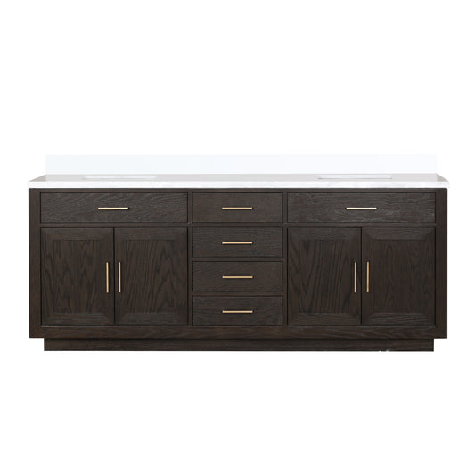 Lexora Abbey 84 in. Brown Oak Double Sink Bath Vanity
