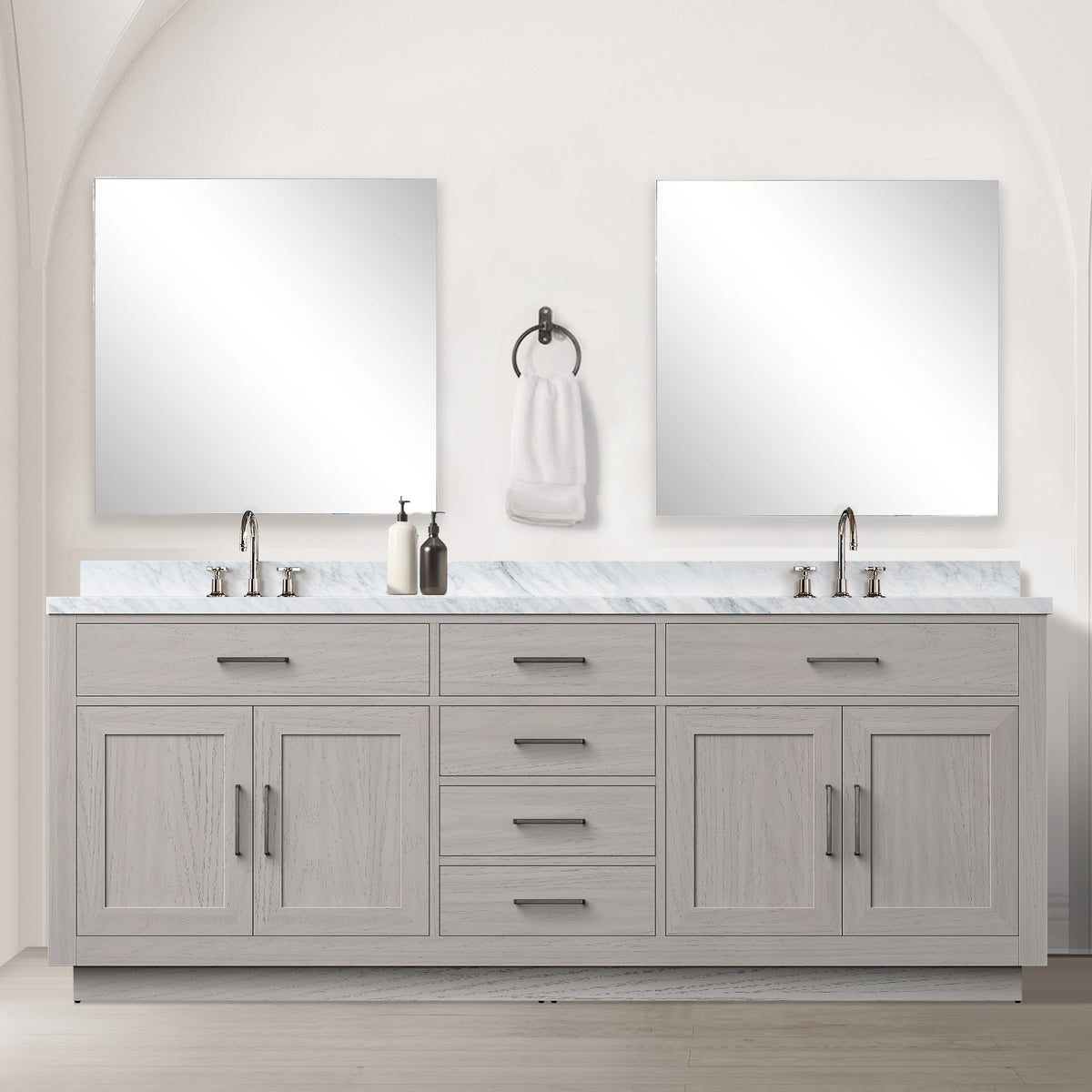 Lexora Abbey 84 in. White Oak Double Sink Bath Vanity
